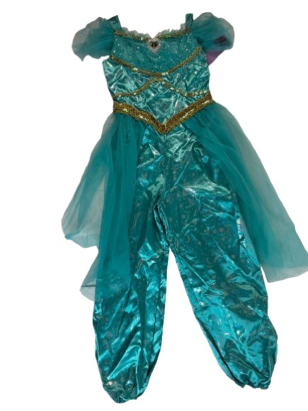 Kids Teal Princess Jumpsuit Costume with Gold Trim